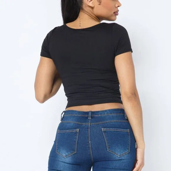 Love J Ribbed Pullover Shrug Cut Out Top--Black - Picture 4 of 6